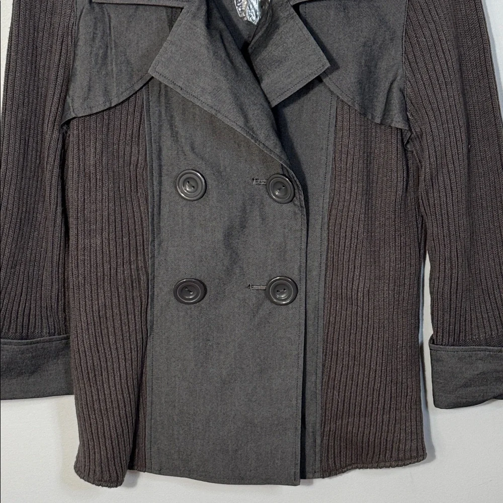 REQ Jacket Grey Double-Breasted Knit  3/4 Cuff Sleeve in Size L  NWT‎